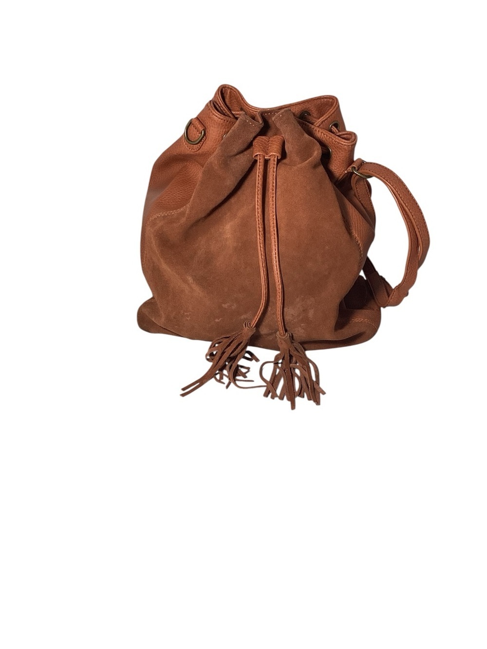 American Eagle Outfitters Suede Drawstring Bucket Bag - Rust Brown